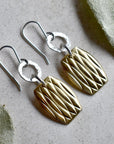 Patterned Brass & Silver Drop Earrings - Magpie Jewellery