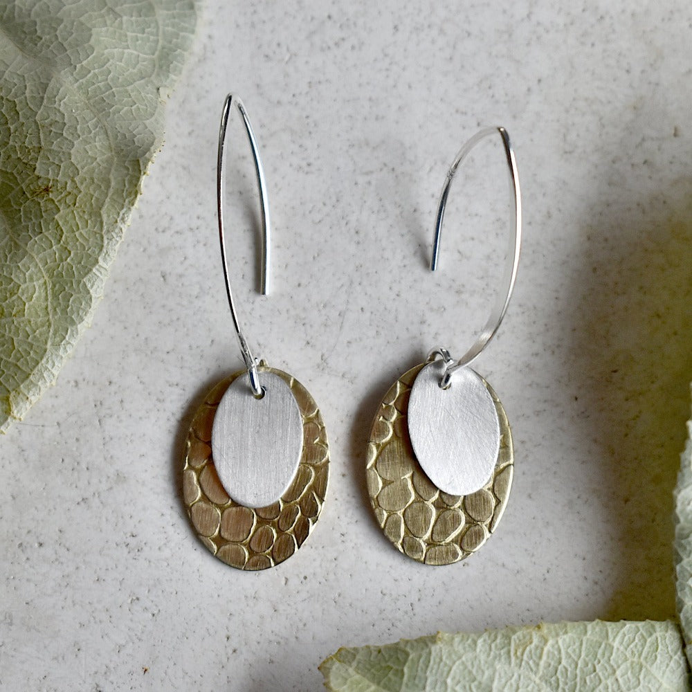 Brass & Silver Long Double Drop Earrings - Magpie Jewellery