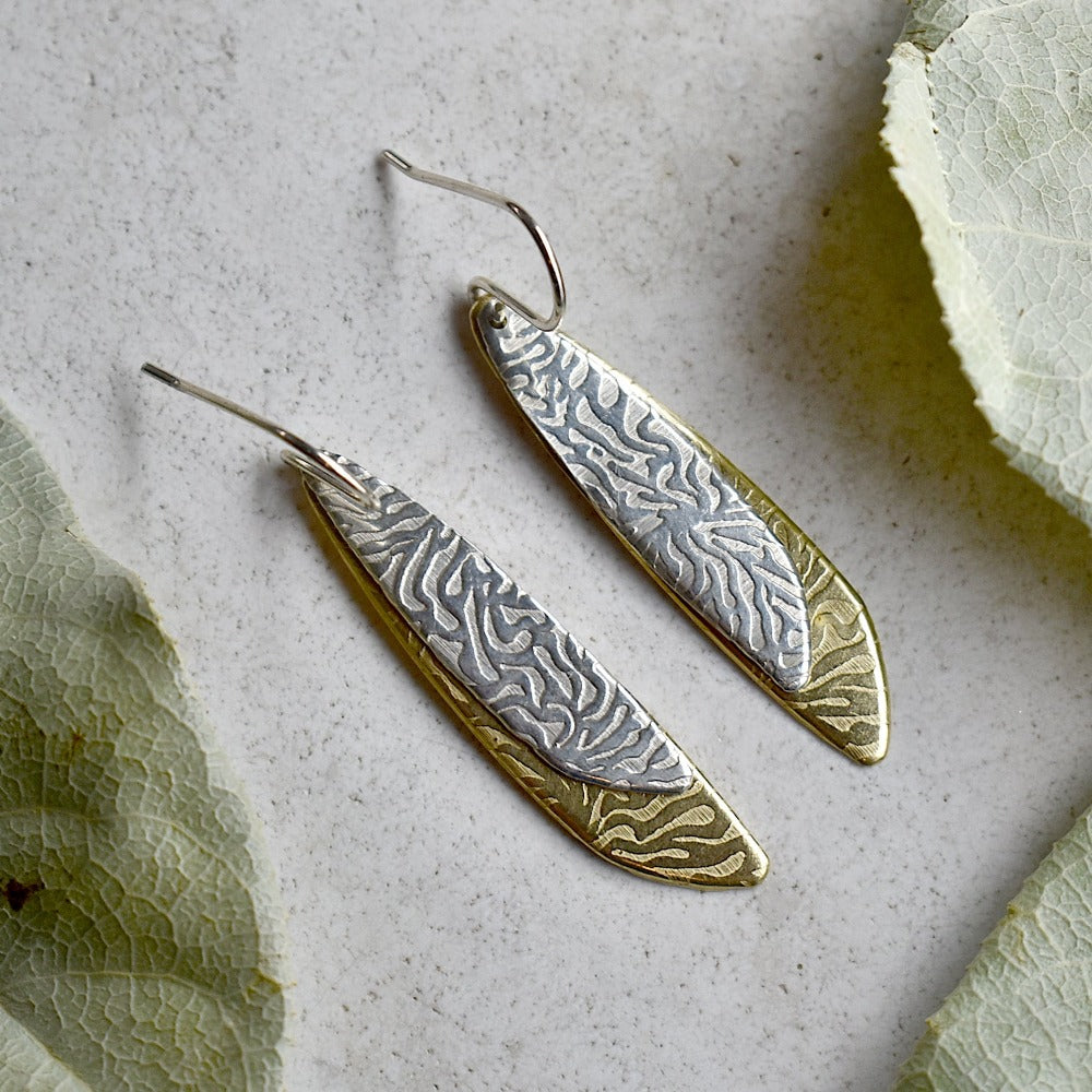'Lure' Silver & Brass Double Drop Earrings - Magpie Jewellery