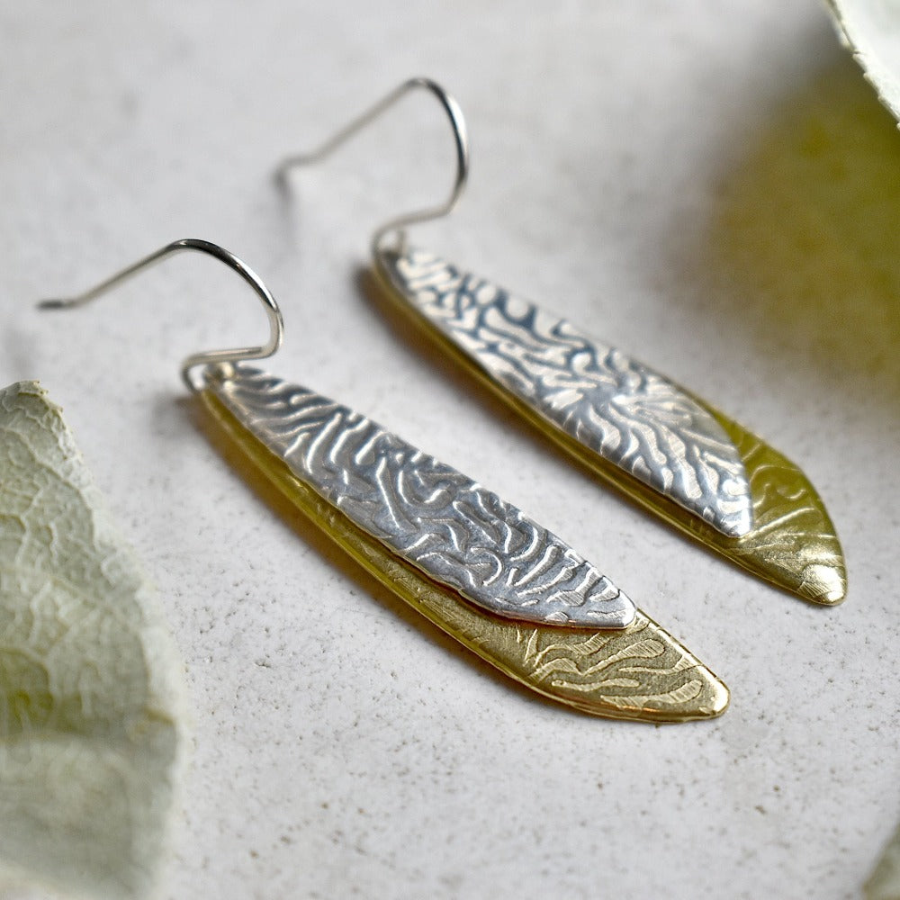 &#39;Lure&#39; Silver &amp; Brass Double Drop Earrings - Magpie Jewellery