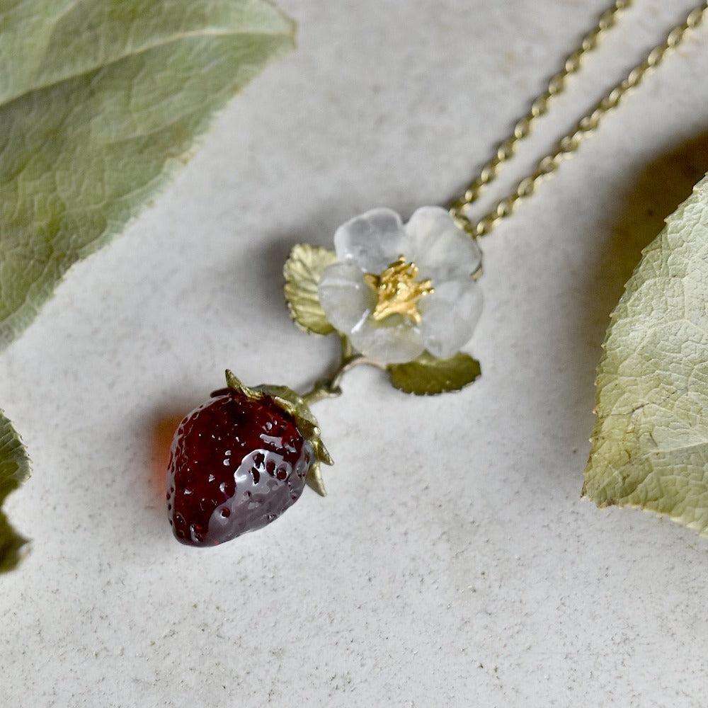 Strawberry Fruit &amp; Flower Necklace - Magpie Jewellery