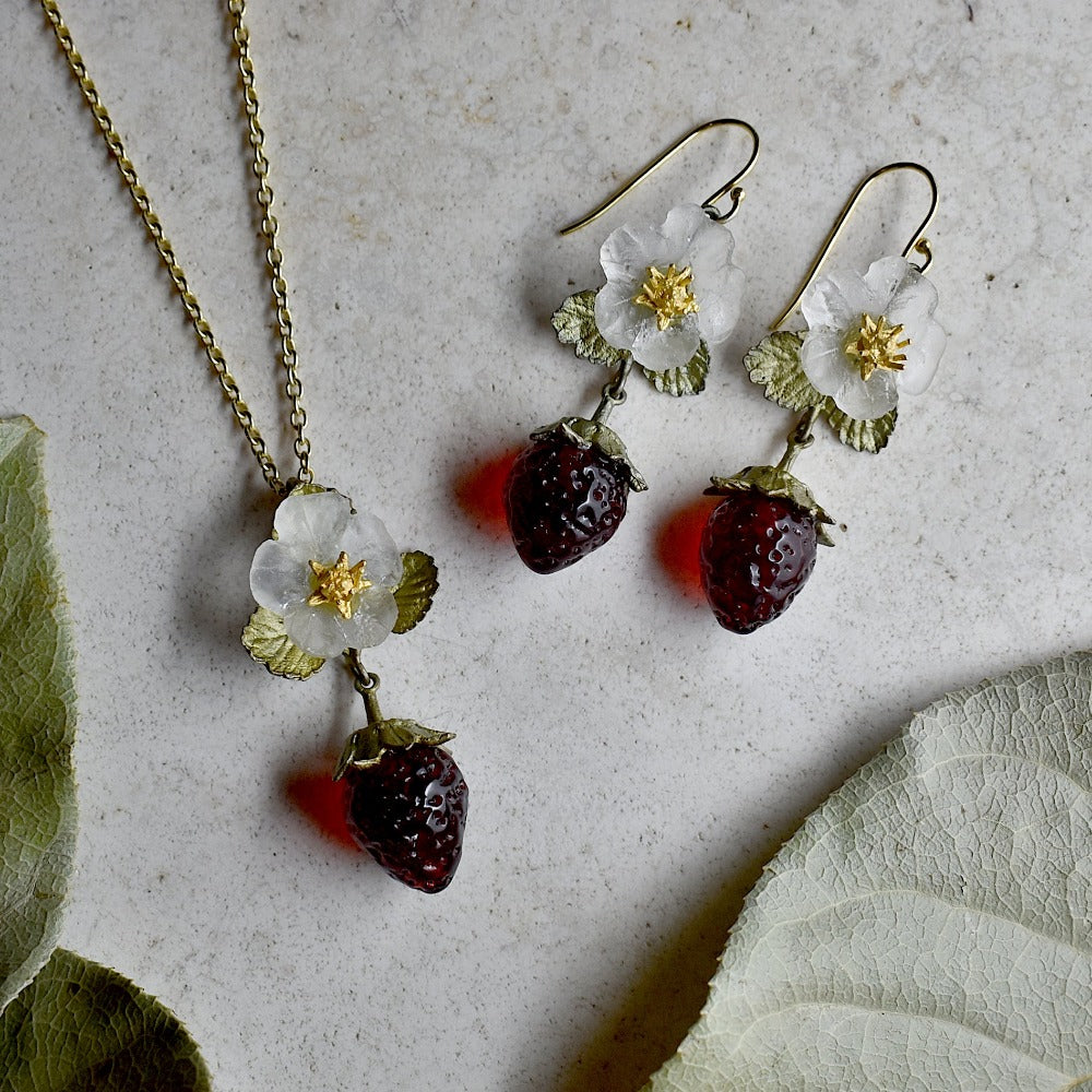 Strawberry Fruit &amp; Flower Drop Earrings - Magpie Jewellery