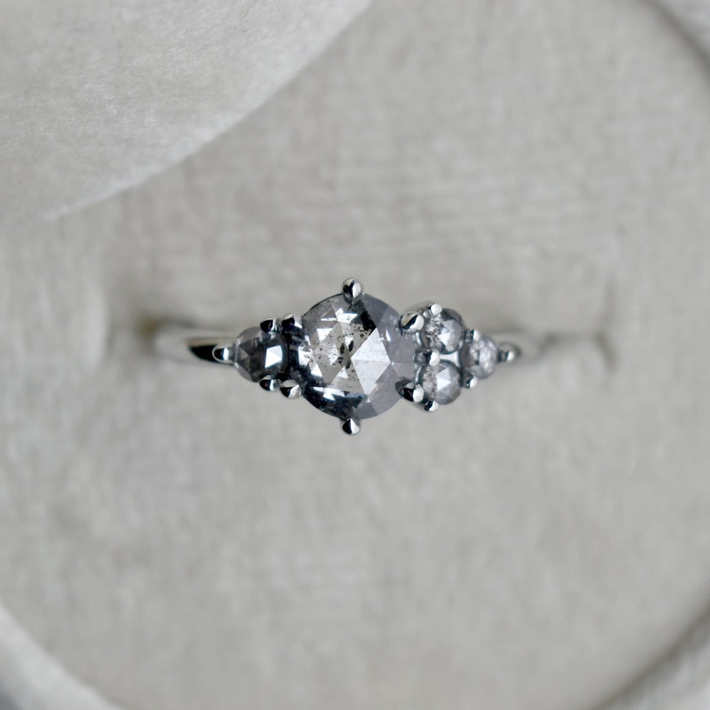 Salt &amp; Pepper Diamond Ring with Asymmetrical Accents - Magpie Jewellery