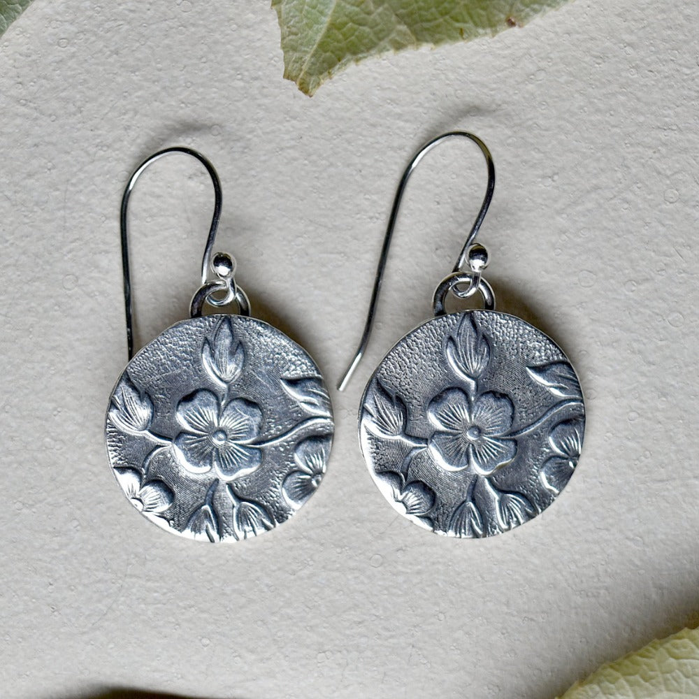 'Floral' Die Struck Silver Earrings - Magpie Jewellery