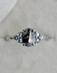 19kw Oval Salt & Pepper Diamond Ring with Clustered Accents - Magpie Jewellery