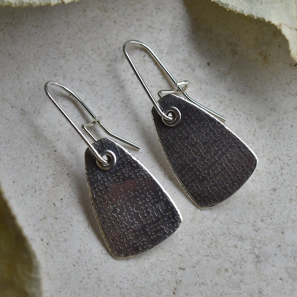 'Linen' Pattern Shield Drop Earrings - Magpie Jewellery