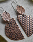 Circle & Semi-Circle Copper Drop Earrings - Magpie Jewellery