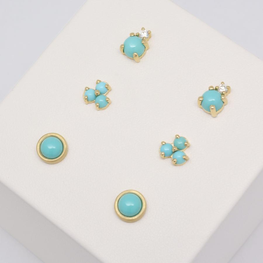 Gemstone Cup Stud Earrings - Turquoise