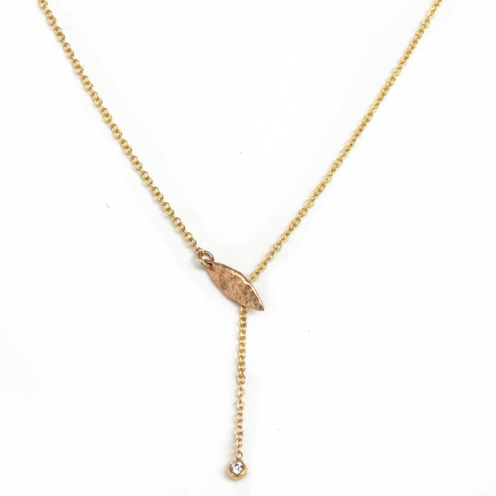 Golden Leaf w/ Dangling Diamond - Magpie Jewellery