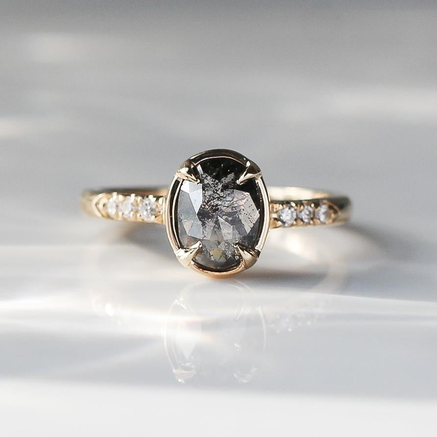 Black Swan Oval Salt &amp; Pepper Diamond Ring - Magpie Jewellery