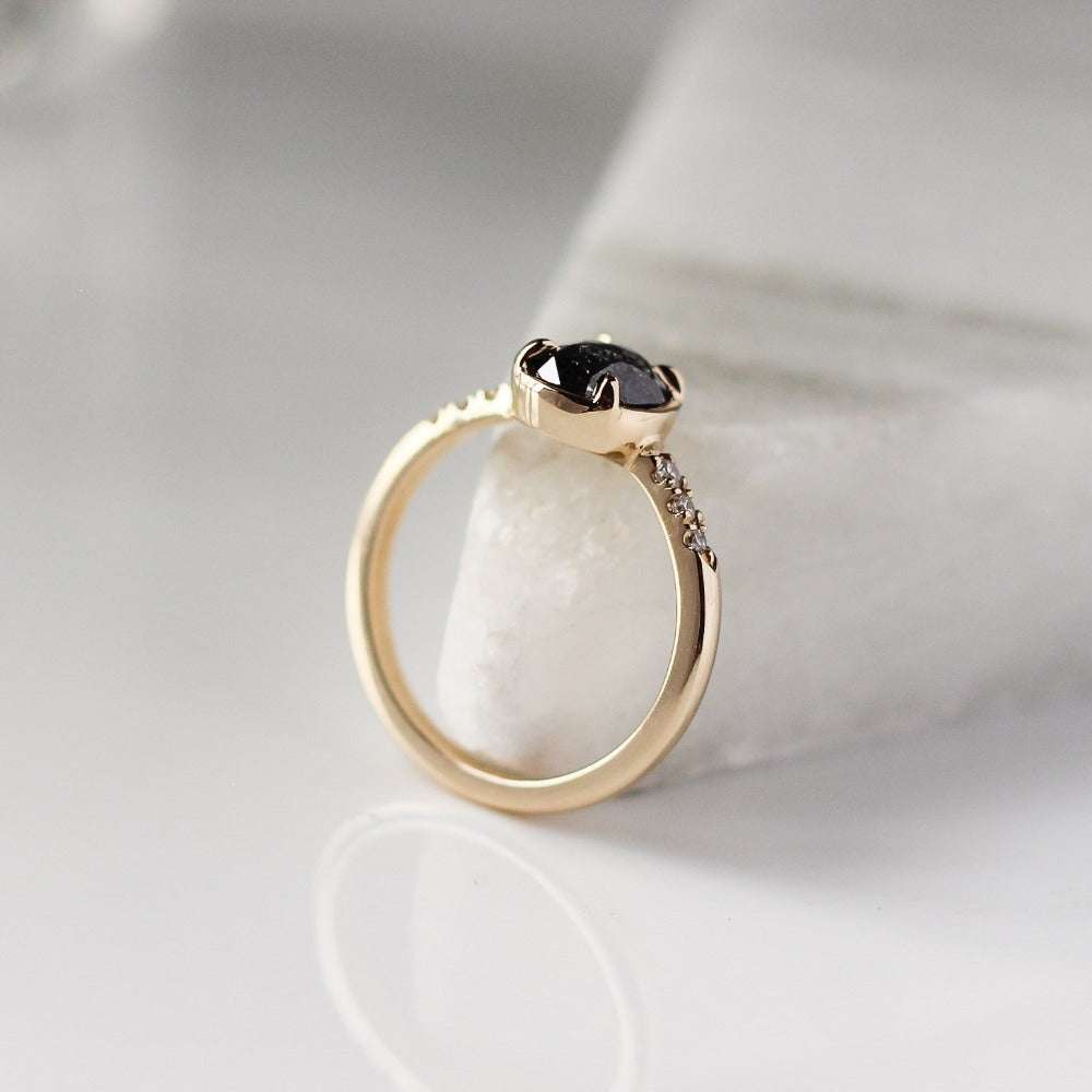 Black Swan Oval Salt &amp; Pepper Diamond Ring - Magpie Jewellery