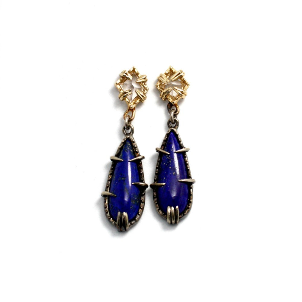 Regiis Lapis &amp; Morganite Drop Studs - Magpie Jewellery