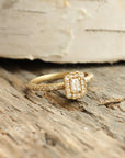 18ky Mosaic Emerald Cut Solitaire Ring w/.25ct Dia .17 tcw | Magpie Jewellery