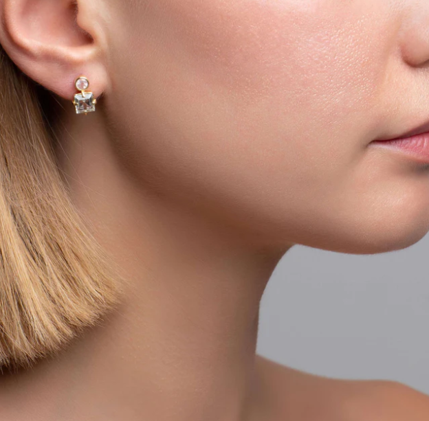 Isola Bella Gold Vermeil Green Amethyst &amp; Rose Quartz Stud Earrings - Magpie Jewellery