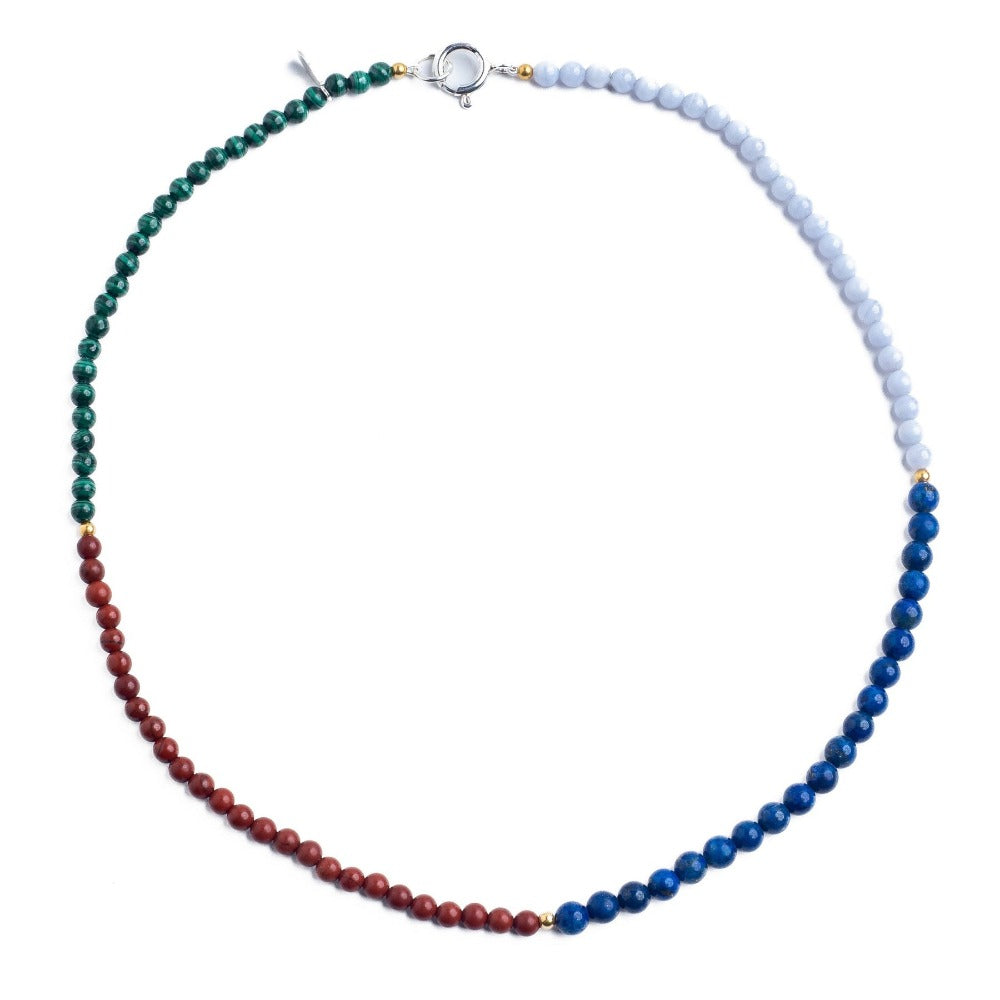 4-Corners Necklace - Lace Agate, Malachite, Lapis & Red Jasper - Magpie Jewellery