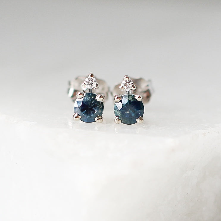 Montana Blue Sapphire and Diamond Stud - Magpie Jewellery