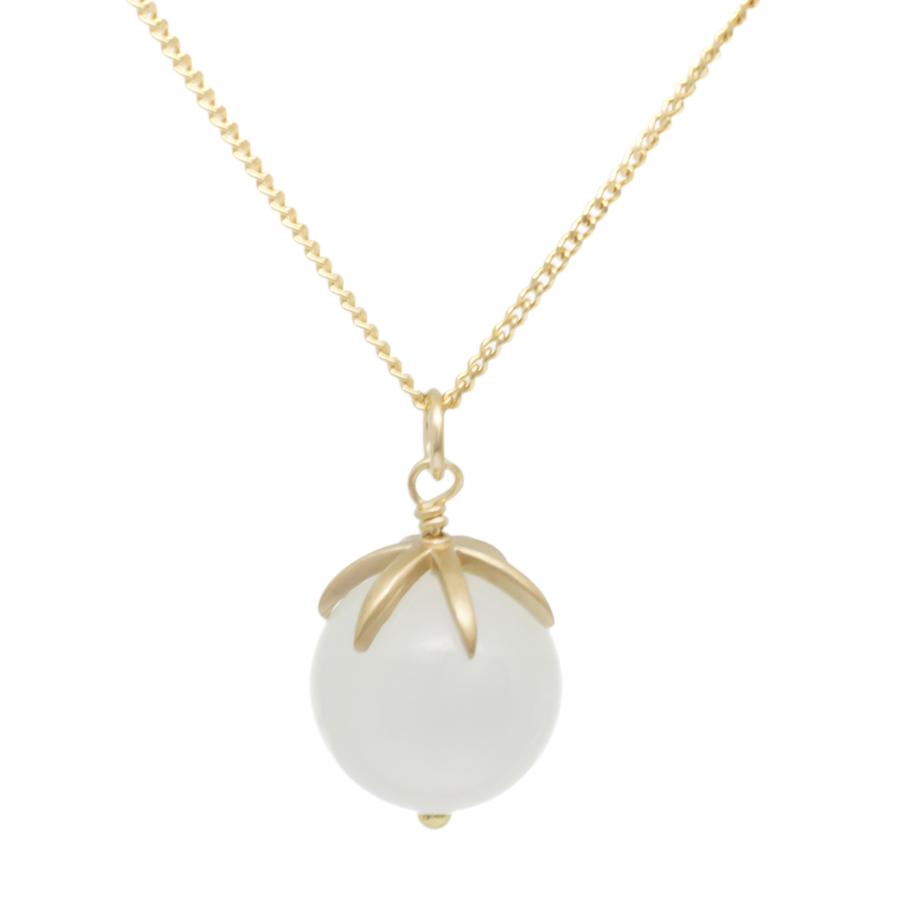 Gold Pendant Gemstone Sphere Necklace - Moonstone