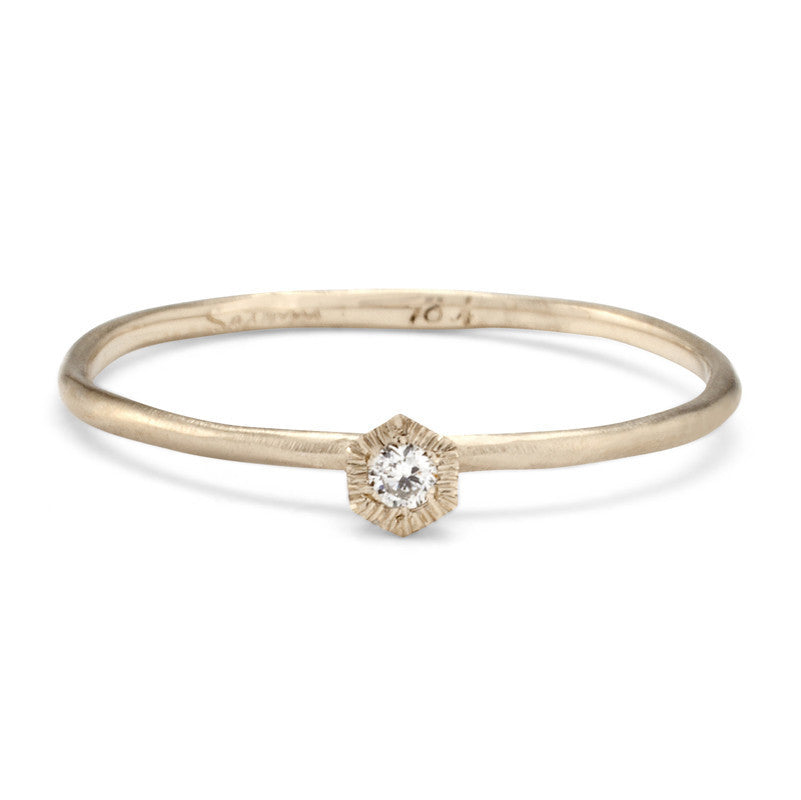 Baby Diamond Hexagon Ring White Gold | Magpie Jewellery