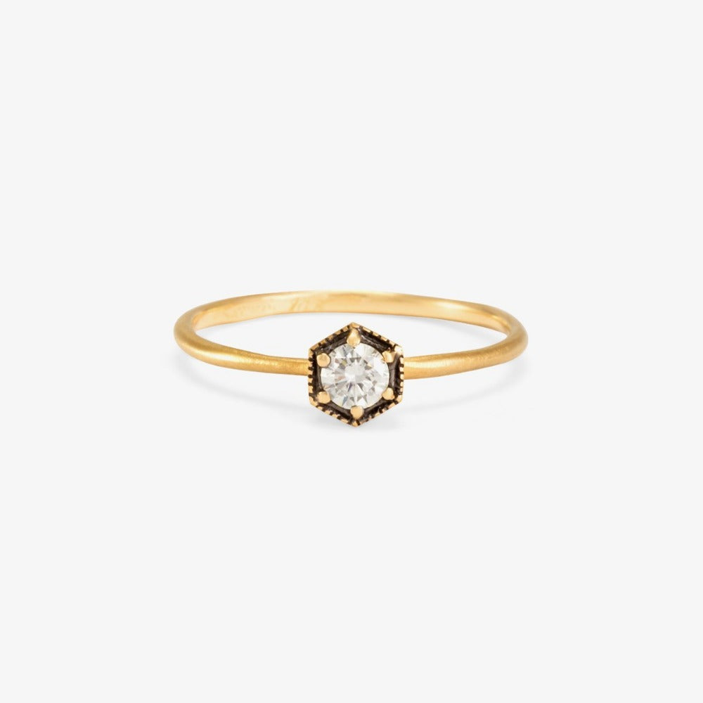 Hexagon White Diamond Ring | Magpie Jewellery Rhodium Plated