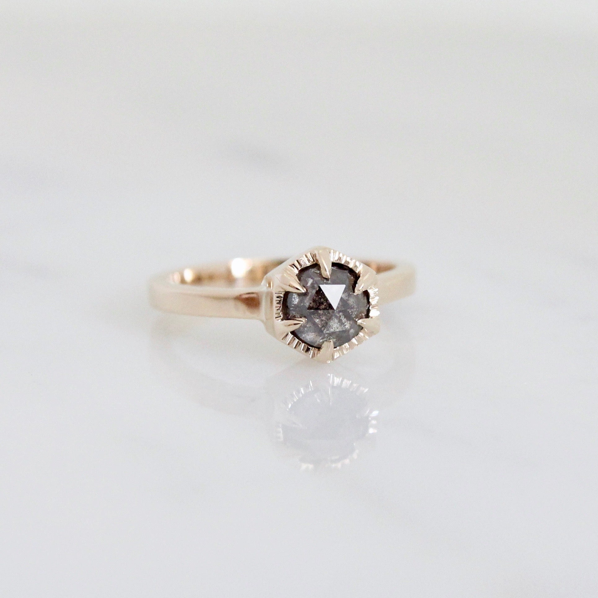 Round Rosecut Salt and Pepper Hexagon Ring | Magpie Jewellery