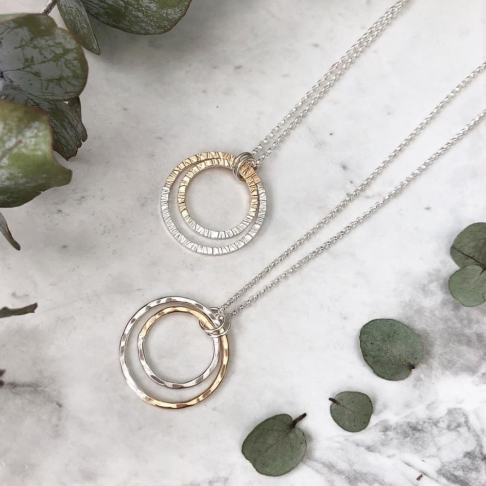 Gold-Fill + Silver Fusion Double Circle Necklace - Hammered | Magpie Jewellery