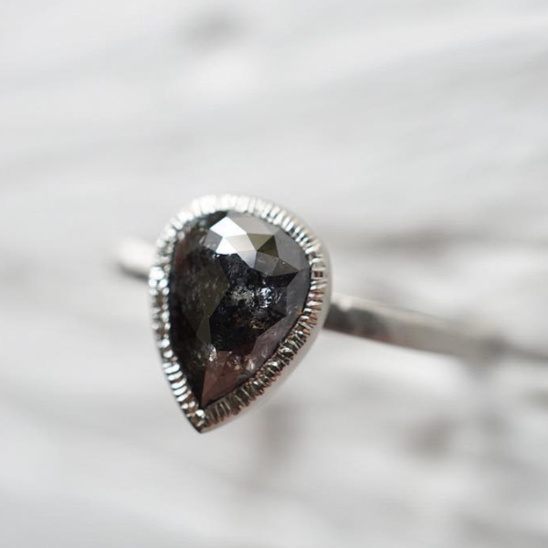 Anjou Pear-Shaped Salt &amp; Pepper Diamond Engagement Ring | Magpie Jewellery