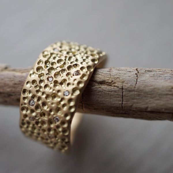 Wide Pock Diamond &amp; Gold Band | Magpie Jewellery