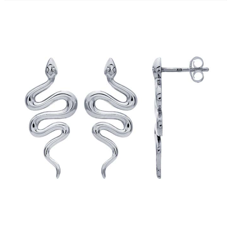 Silver Large Snake Stud Earrings - Magpie Jewellery