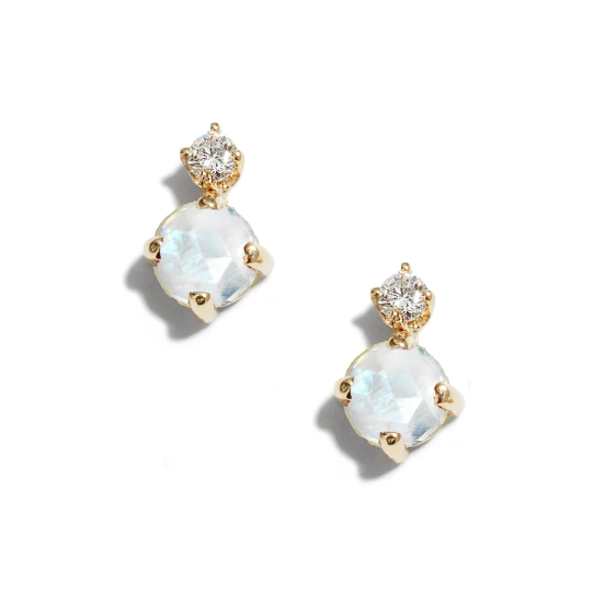 Rosecut Moonstone Diamond Earrings - Magpie Jewellery