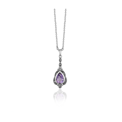 Amethyst and Marcasite Vintage Pendant Necklace | Magpie Jewellery