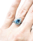 Pear-Shaped Blue Sapphire Halo Ring - Magpie Jewellery