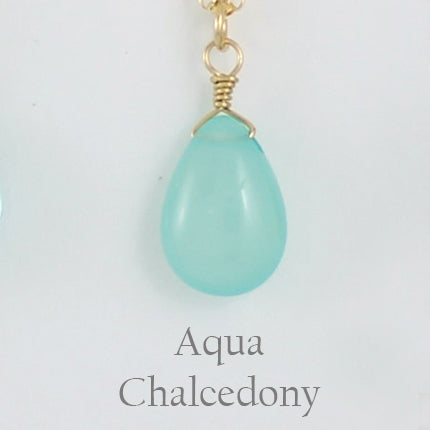 Gold Fill Gemstone Solo Necklace | Magpie Jewellery | Yellow Gold | Aqua Chalcedony | Labelled