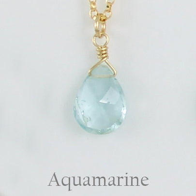 Gold Fill Gemstone Solo Necklace | Magpie Jewellery | Yellow Gold | Aquamarine, Faceted | Labelled