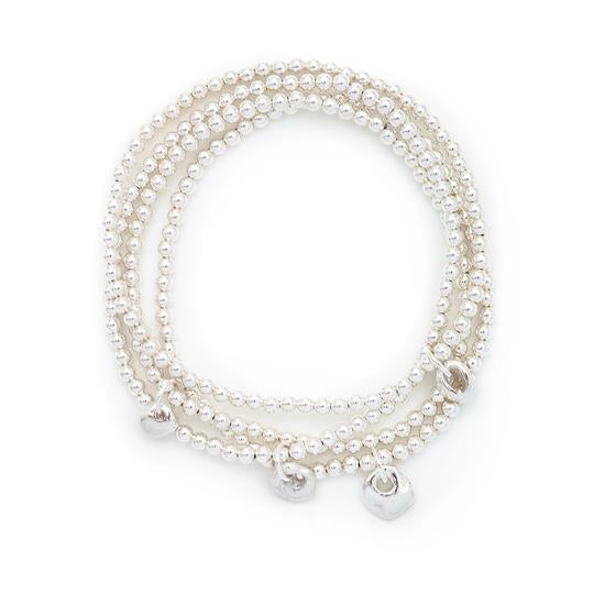 Medium Silver Stretchy Beaded Bracelet - Magpie Jewellery