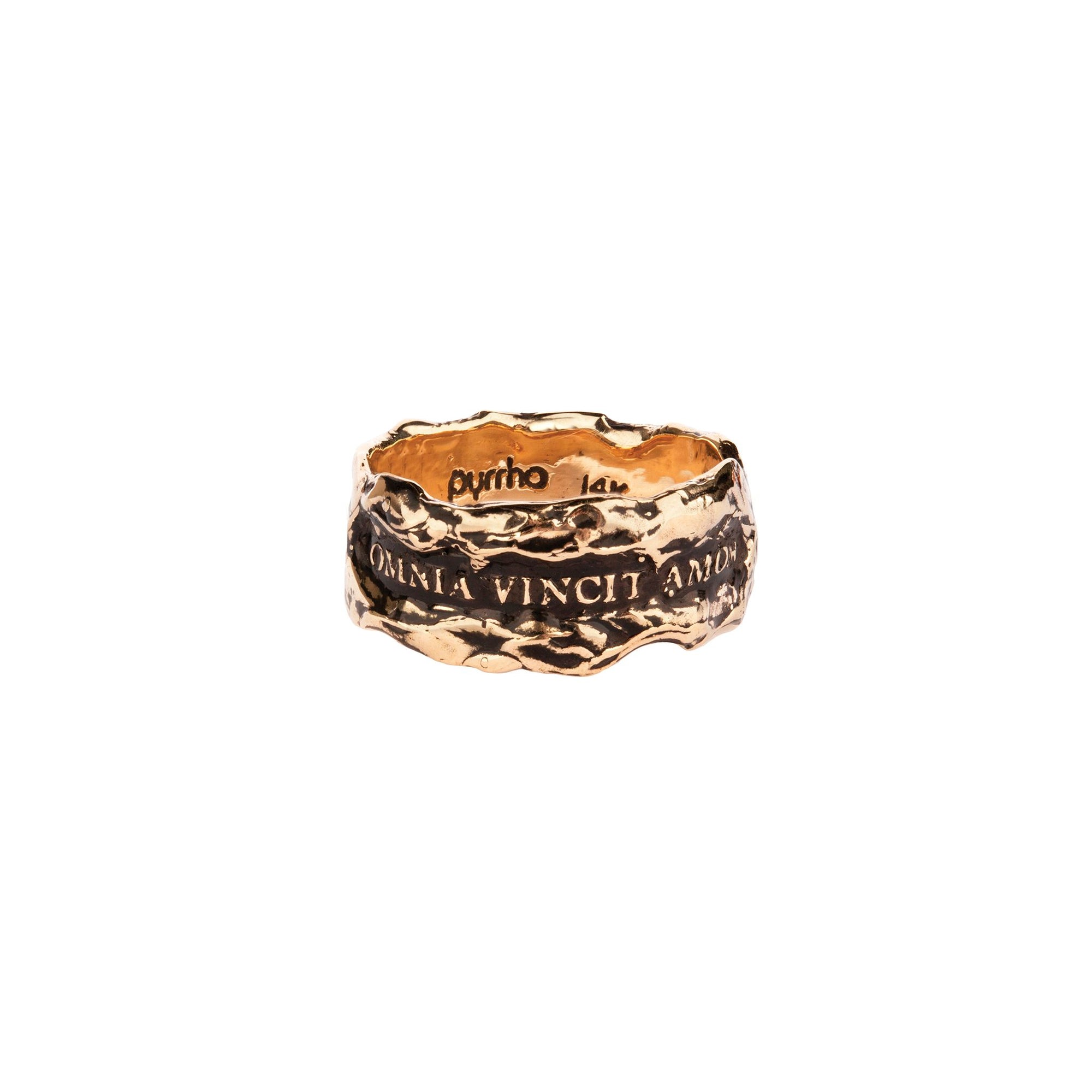 Love Conquers All Wide 14K Gold Textured Band Ring - Magpie Jewellery