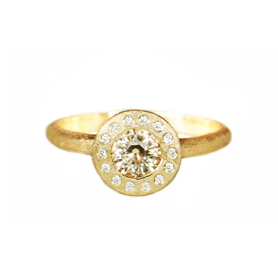 Champagne Sapphire Diamond Halo Ring - Magpie Jewellery