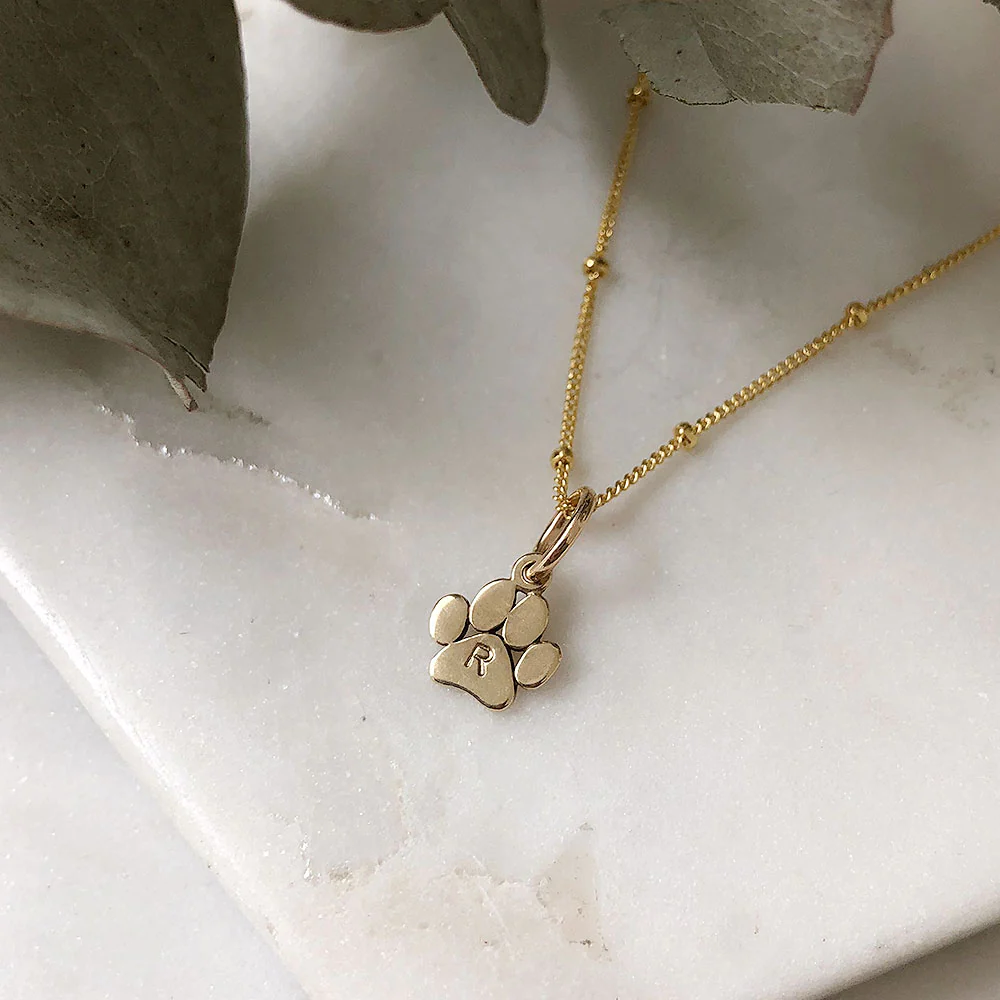 Initial Charm - Paw Print - Solid 14k Gold | Magpie Jewellery