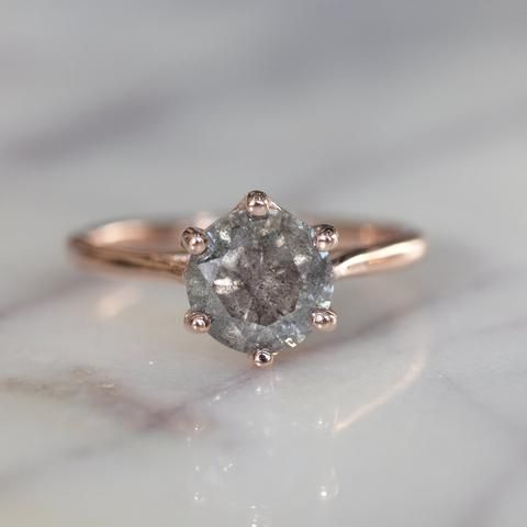 6 Prong Salt & Pepper Diamond Engagement Ring - Magpie Jewellery