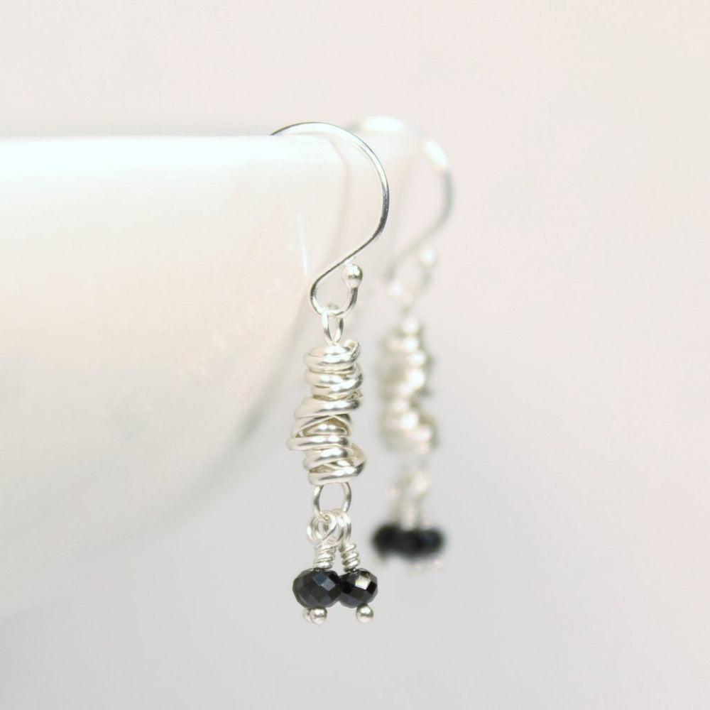 Silver Micro-Twist and Gemstone Earring | Magpie Jewellery | Black Onyx