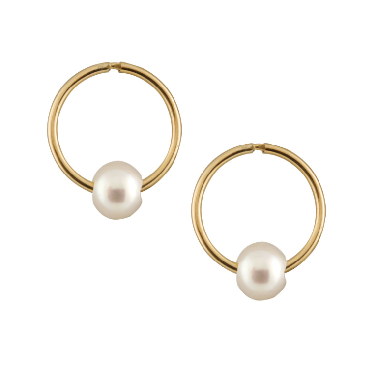 Gold Sleeper Hoops with Pearl - Magpie Jewellery