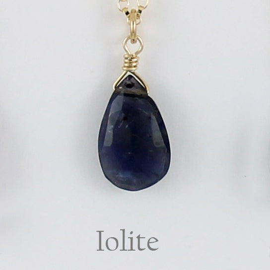 Gold Fill Gemstone Solo Necklace | Magpie Jewellery | Yellow Gold | Iolite, Faceted | Labelled