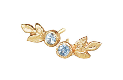 Triple Leaf Gold Earrings with Blue Sapphires | Magpie Jewellery