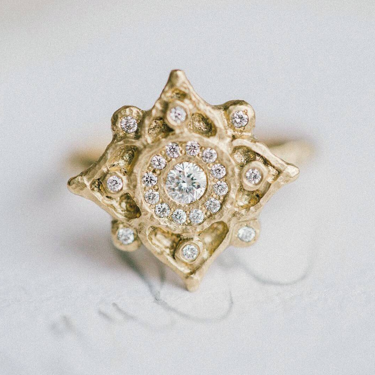 Bohemian Diamond Mandala Halo Ring - Magpie Jewellery