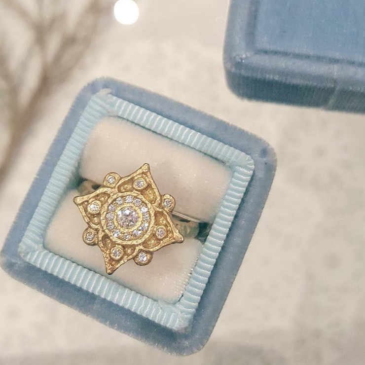 Bohemian Diamond Mandala Halo Ring - Magpie Jewellery