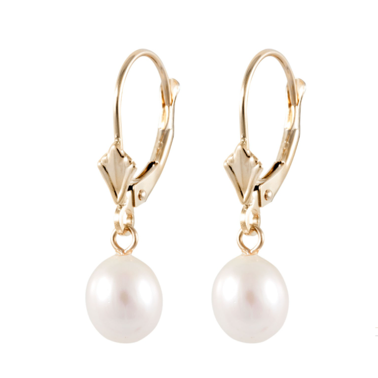 Gold Fleur de Lys Pearl Drop Earrings - Magpie Jewellery