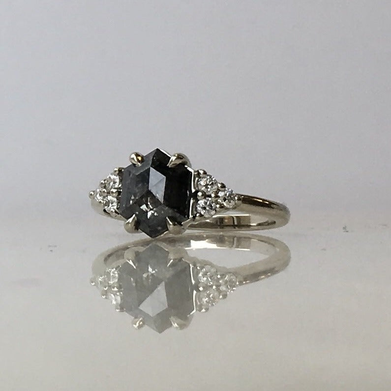 Salt &amp; Pepper Hexagon Engagement Ring | Magpie Jewellery