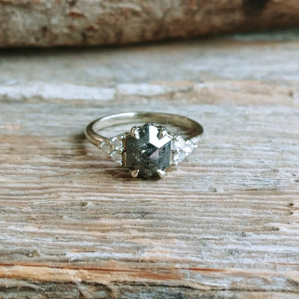 Salt & Pepper Hexagon Engagement Ring | Magpie Jewellery