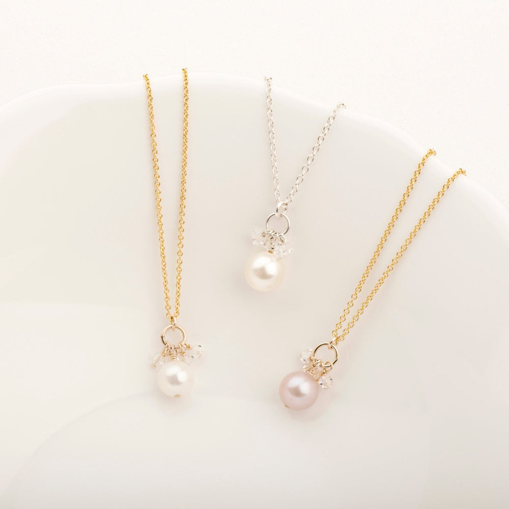 Mini-Cluster Pearl &amp; Crystal Necklace - Magpie Jewellery