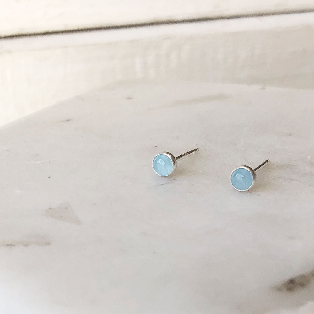 Mini Aquamarine Stud Earrings - Magpie Jewellery