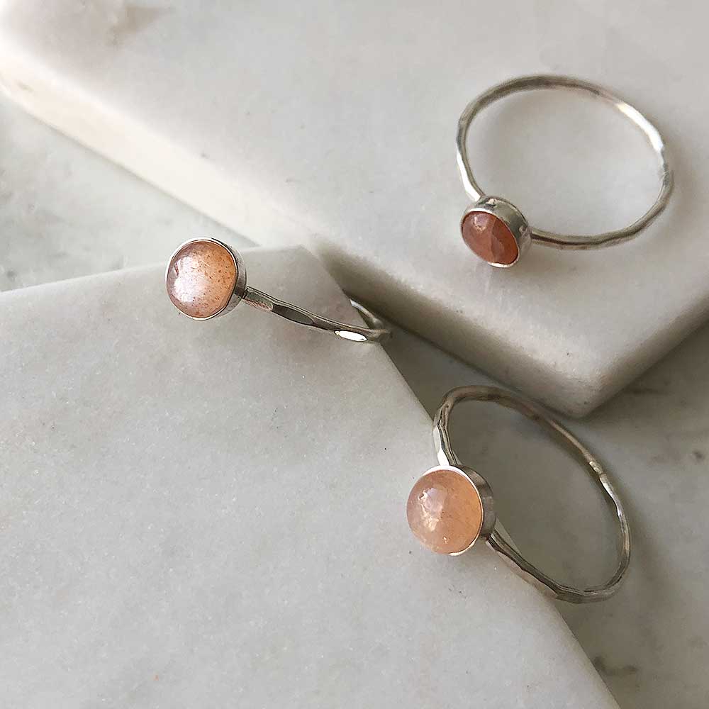 Peach Moonstone Stacking Ring - Silver - Magpie Jewellery